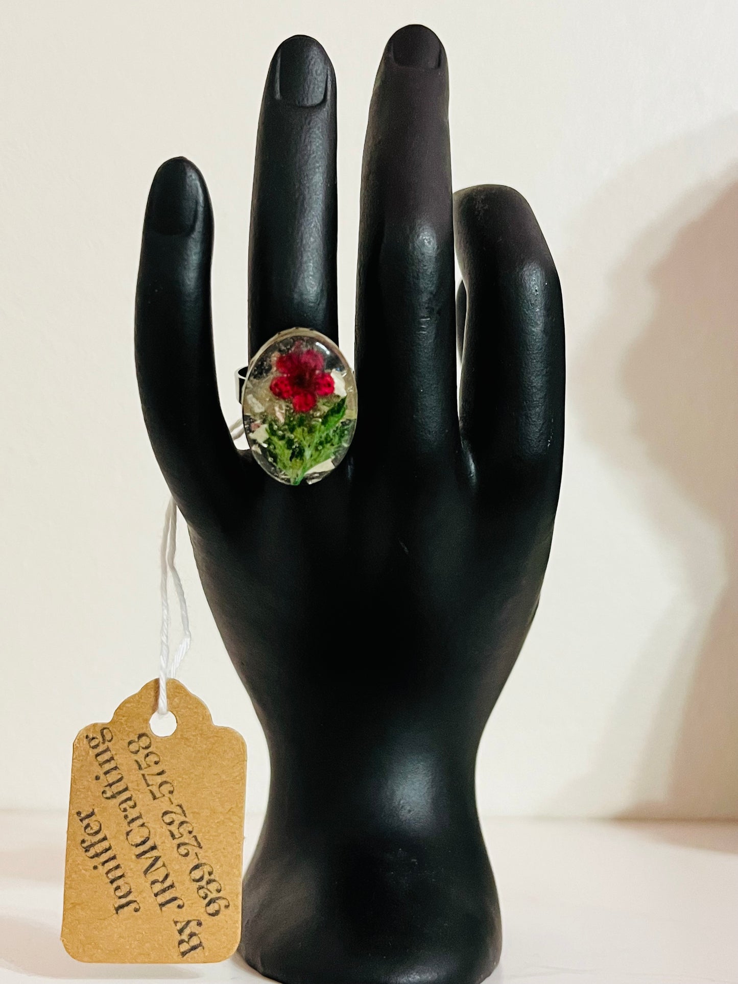 Sortija artesanal encapsulado flores secas