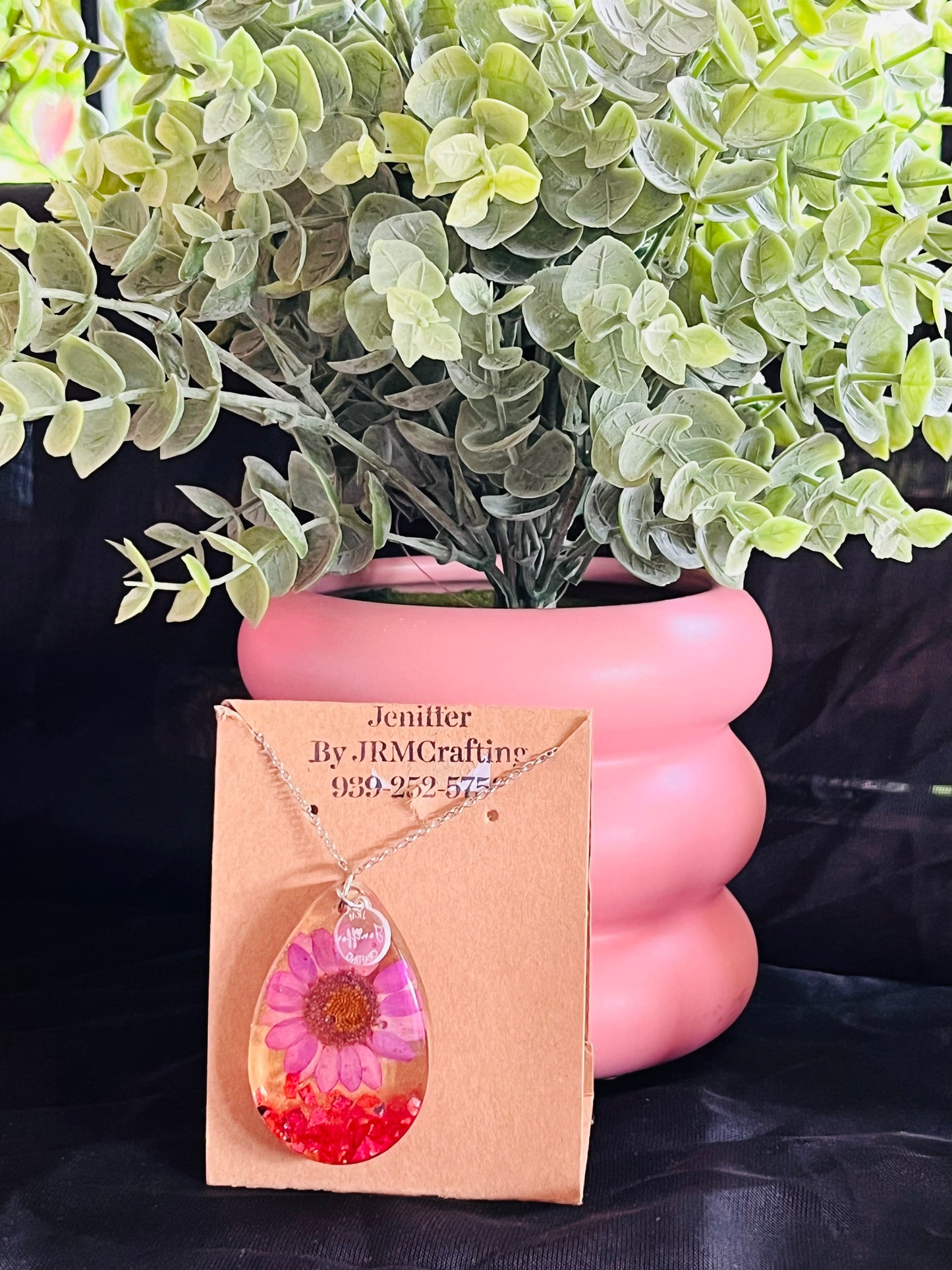 Pendant flor seca y vidrio